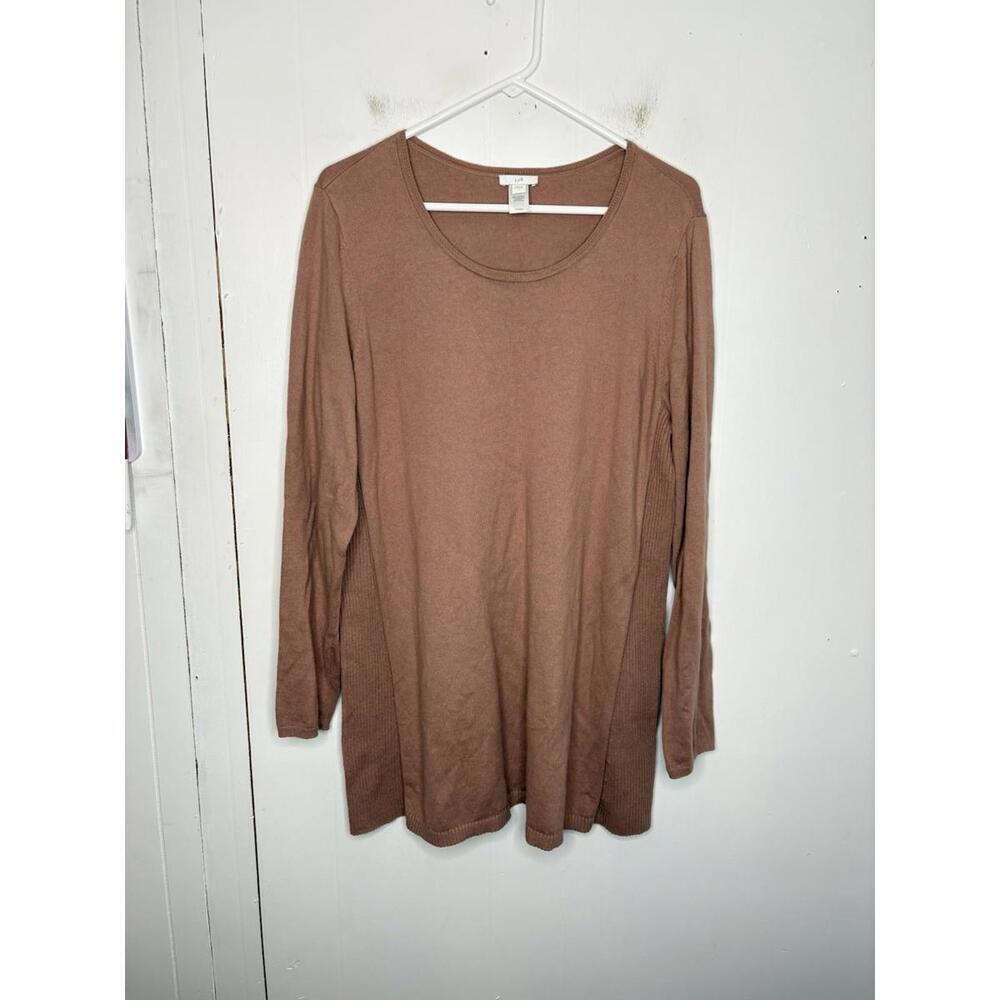 J Jill Sweater Womens Large Mauve Pink Ribbed Side Panels Scoop Neck Knit